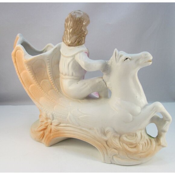 Victorian Boy on Horse Shell Bisque Planter by Wales Chinaware made in Japan - Picture 4 of 14